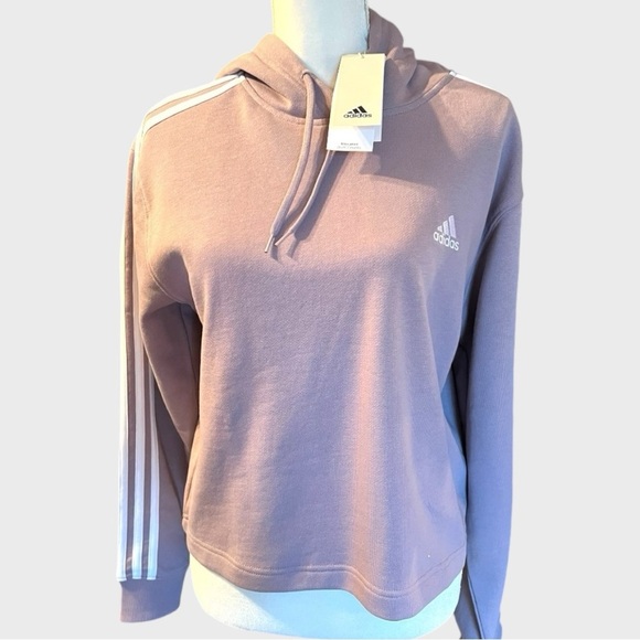 ADIDAS-ESSENTIALS 3-STRIPES FRENCH TERRY CROP HOODIE, NEW - Picture 3 of 4